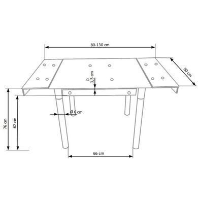 Стол Kent Черный/Хром 80(130)х80 см HALMAR