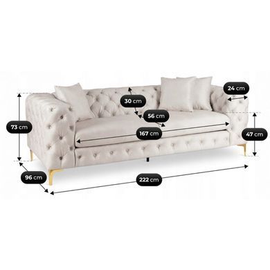 Диван MEBEL ELITE SORRENTO 3S Welur Кремовый