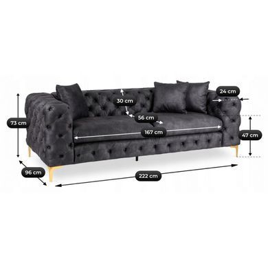 Диван MEBEL ELITE SORRENTO 3S Welur Черный