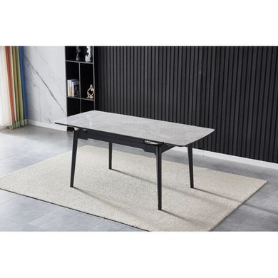 Стіл INTARSIO BONN CERAMIC 130(180)*80 сірий глянець/чорний каркас