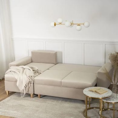 Кутовий диван лівий оксамитовий MEBEL ELITE MATEO Velvet 248 см бежевий