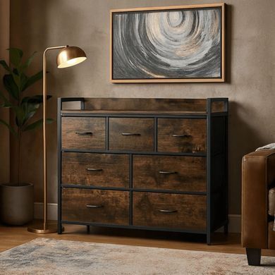 Комод MEBEL ELITE HUDSON 98 см Рустикальный дуб/Черный