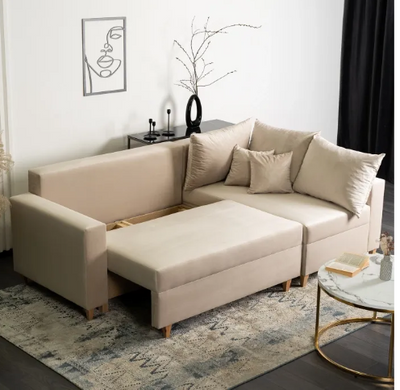 Угловой диван бархатный MEBEL ELITE MARKUS Velvet 238 см бежевый (правый)
