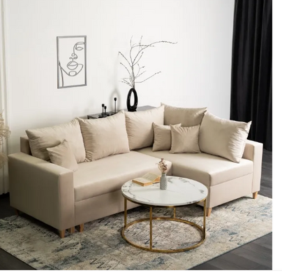 Угловой диван бархатный MEBEL ELITE MARKUS Velvet 238 см бежевый (правый)
