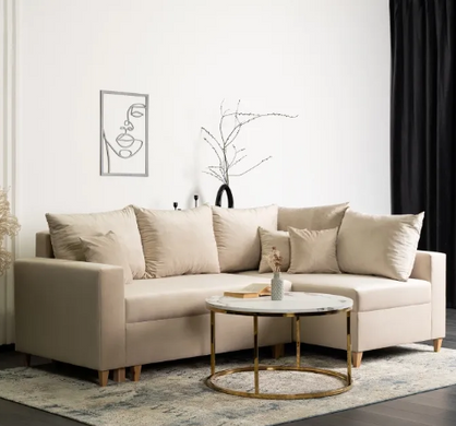 Угловой диван бархатный MEBEL ELITE MARKUS Velvet 238 см бежевый (правый)