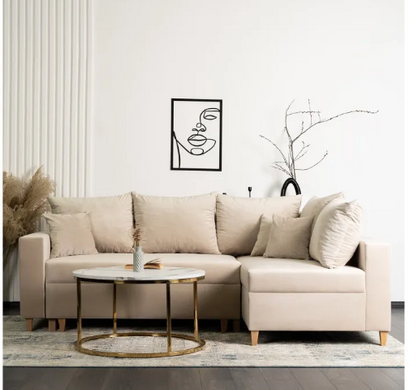 Угловой диван бархатный MEBEL ELITE MARKUS Velvet 238 см бежевый (правый)