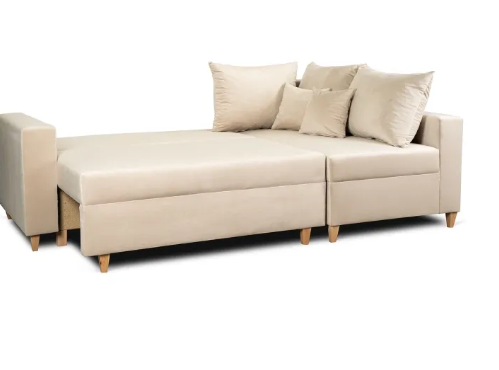 Угловой диван бархатный MEBEL ELITE MARKUS Velvet 238 см бежевый (правый)
