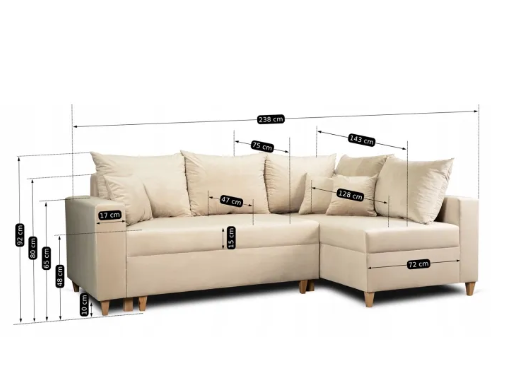 Угловой диван бархатный MEBEL ELITE MARKUS Velvet 238 см бежевый (правый)