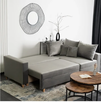 Кутовий диван оксамитовий MEBEL ELITE MARKUS Velvet 238 см сірий (правий)