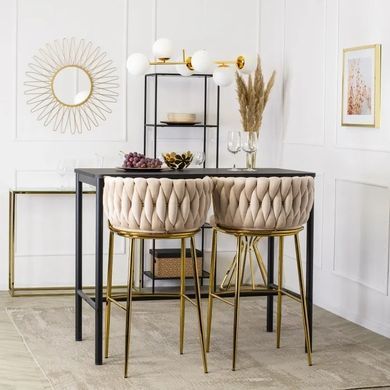 Барний стілець оксамитовий MEBEL ELITE FLORES 2 велюр кремовий / золотий