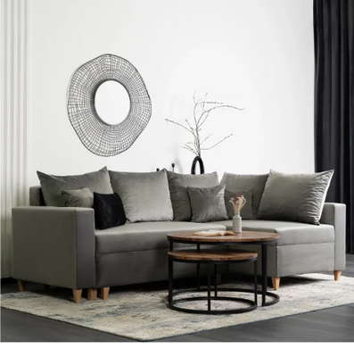 Кутовий диван оксамитовий MEBEL ELITE MARKUS Velvet 238 см сірий (правий)
