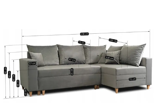 Кутовий диван оксамитовий MEBEL ELITE MARKUS Velvet 238 см сірий (правий)