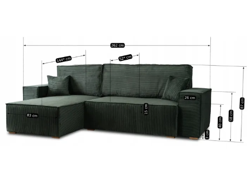 Угловой диван универсальный MEBEL ELITE ALEX 262 см ткань: зеленый