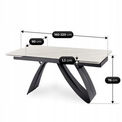 Обідній стіл MEBEL ELITE DEVON 160(220)*90 см Білий