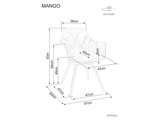 Кресло поворотное MANGO велюр Серый SIGNAL