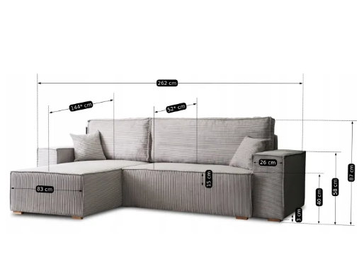 Угловой диван универсальный MEBEL ELITE ALEX 262 см ткань: серый