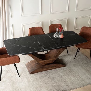 Розкладний обідній стіл MEBEL ELITE ALICANTE Marmur 160(220)*90 см Чорний/Горіх