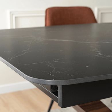 Розкладний обідній стіл MEBEL ELITE ALICANTE Marmur 160(220)*90 см Чорний/Горіх