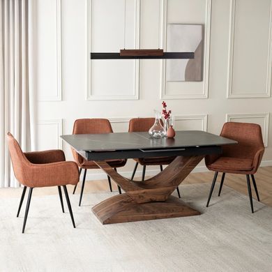 Розкладний обідній стіл MEBEL ELITE ALICANTE Marmur 160(220)*90 см Чорний/Горіх