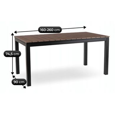 Розкладний садовий стіл MEBEL ELITE ARGOS 160-260 см Горіх