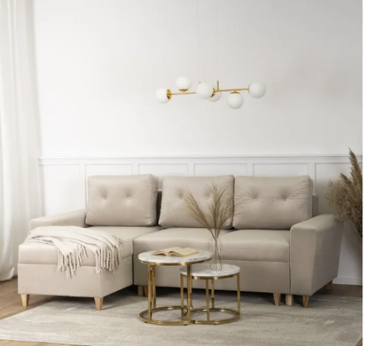 Угловой диван универсальный бархатный MEBEL ELITE MATEO Velvet 248 см серый