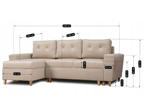 Угловой диван универсальный бархатный MEBEL ELITE MATEO Velvet 248 см серый