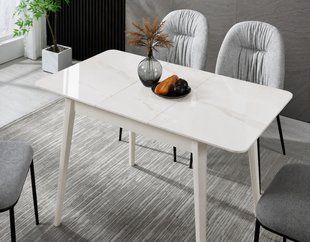 Стол TALLINN CERAMIC 90(120)*70 белый глянец/кашемир