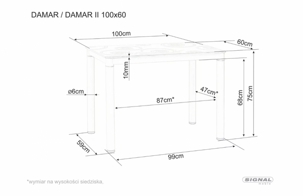 Стіл обідній Damar 100X60 Білий Ефект Мармуру / Чорний Мат SIGNAL