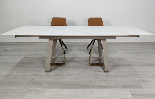 Стіл INTARSIO BIANCO LUXE CERAMIC 160(240)*90 Білий мат/білий+Золото