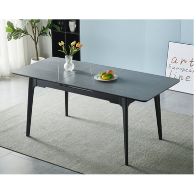 Стіл INTARSIO BERLIN CERAMIC 140(180)*80 сірий мат/чорний каркас