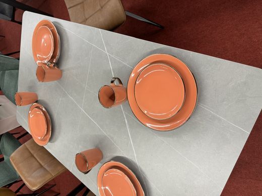 Стіл INTARSIO BERLIN CERAMIC 140(180)*80 сірий мат/чорний каркас