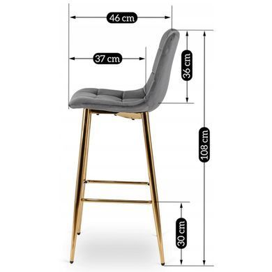 Барный стул бархатный MEBEL ELITE ARIEL Ecru велюр Серый/Золотой