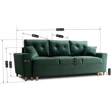 Диван 3-х місний оксамитовий MEBEL ELITE EMIL Velvet 230 см зелений