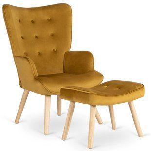 Кресло мягкое бархатное с подставкой для ног MEBEL ELITE LOZANO Velvet Горчичный