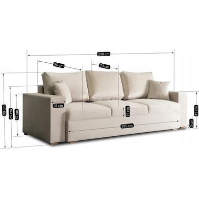 Диван 3-х місний оксамитовий MEBEL ELITE NICOLO Velvet 238 см бежевий