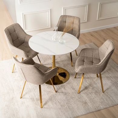 Стол круглый с эффектом мрамора MEBEL ELITE SANDER 90 см Белый/Золотой