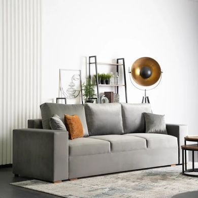 Диван 3-х местный бархатный MEBEL ELITE NICOLO Velvet 238 см серый