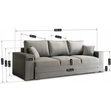 Диван 3-х местный бархатный MEBEL ELITE NICOLO Velvet 238 см серый