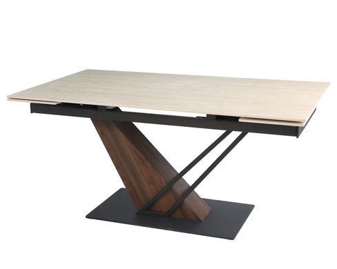 Стол INTARSIO FERNANDO CERAMIC 160(220)*90 травертин мат/темный орех