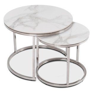 Комплект журнальних столів MEBEL ELITE AMARA Marmur 60*45.5 см+45,5*40,5 см Білий