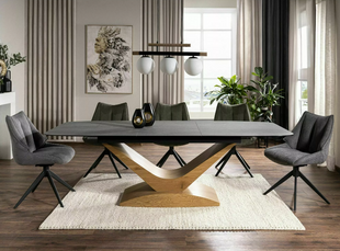 Стол DOLCE Ceramic PIETRA DI SAVOIA 180(240)x95 Свет Серый Мат / Орех SIGNAL