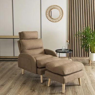 Крісло м'яке з підставкою для ніг MEBEL ELITE HENRY тканина: коричневий