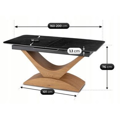 Розкладний обідній стіл MEBEL ELITE ALICANTE Marmur 160(220)*90 см Чорний/Горіх