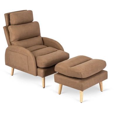 Крісло м'яке з підставкою для ніг MEBEL ELITE HENRY тканина: коричневий