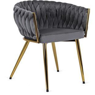 Стілець оксамитовий MEBEL ELITE CAPRI Velvet Сірий / Золотий